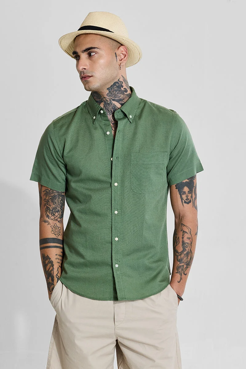 SNITCH Green Linen Blend Slim Fit Shirt